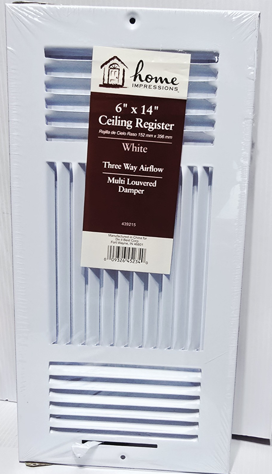 6 In. X 14 In. 3-Way Airflow Ceiling Register Multi Louvered Damper, White Metal gallery