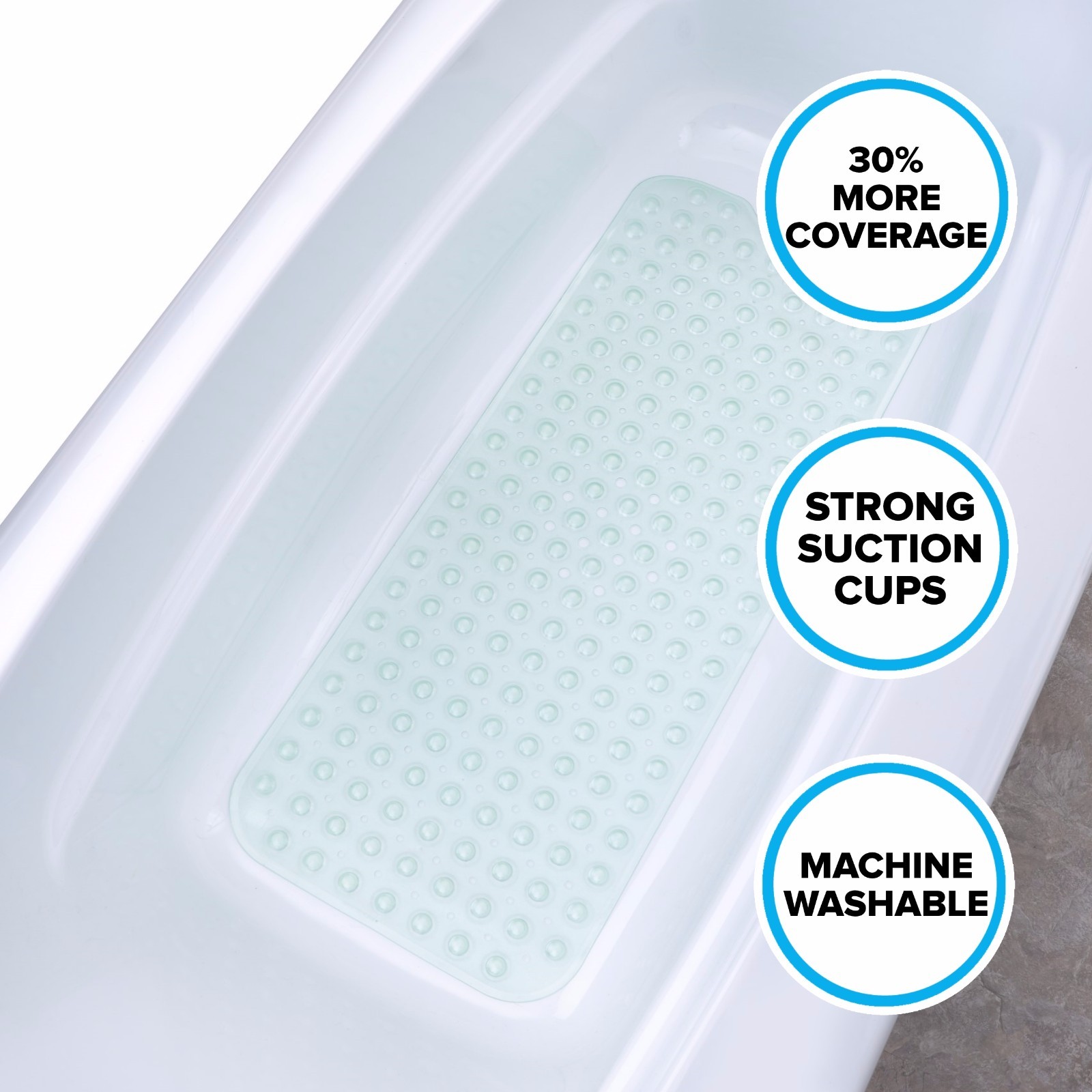 Extra Long Bath Mat: Light Green Non-Slip Bath Safety Mat with Suction Cups gallery