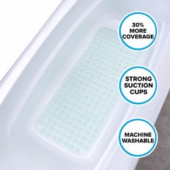 Extra Long Bath Mat: Light Green Non-Slip Bath Safety Mat with Suction Cups