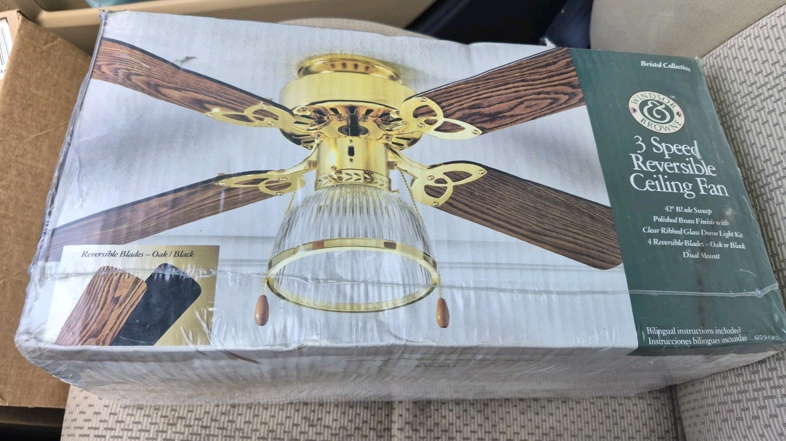 NOS ~ Vintage 42 Ceiling Fan Windsor & Browne Antique Brass Sealed gallery