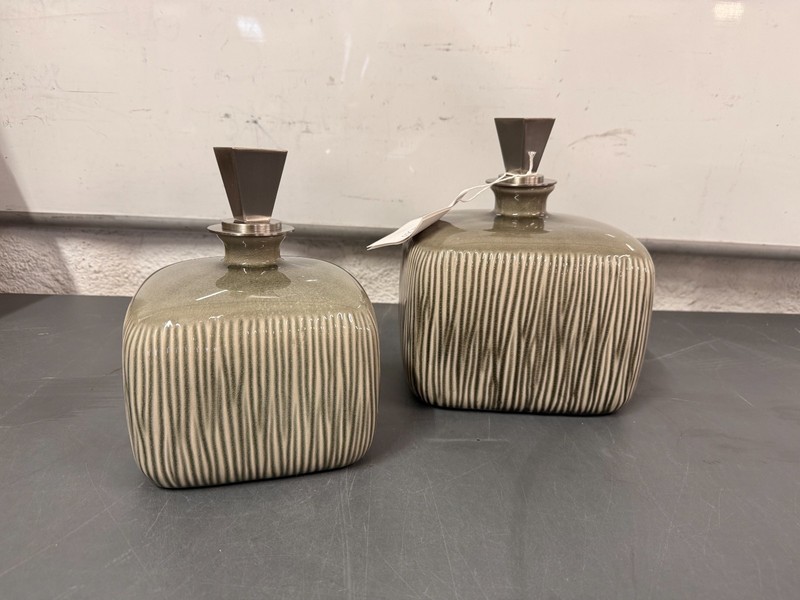 Uttermost Cayson Ribbed Ceramic Bottles (SET OF 2 - 6"x8"x6" & 7"x9"x7") # 18938 gallery