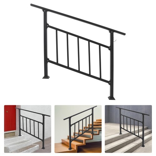 4 Steps Handrails 53x37in Stair Railing Carbon Steel Handrails W/ Safe Fences gallery