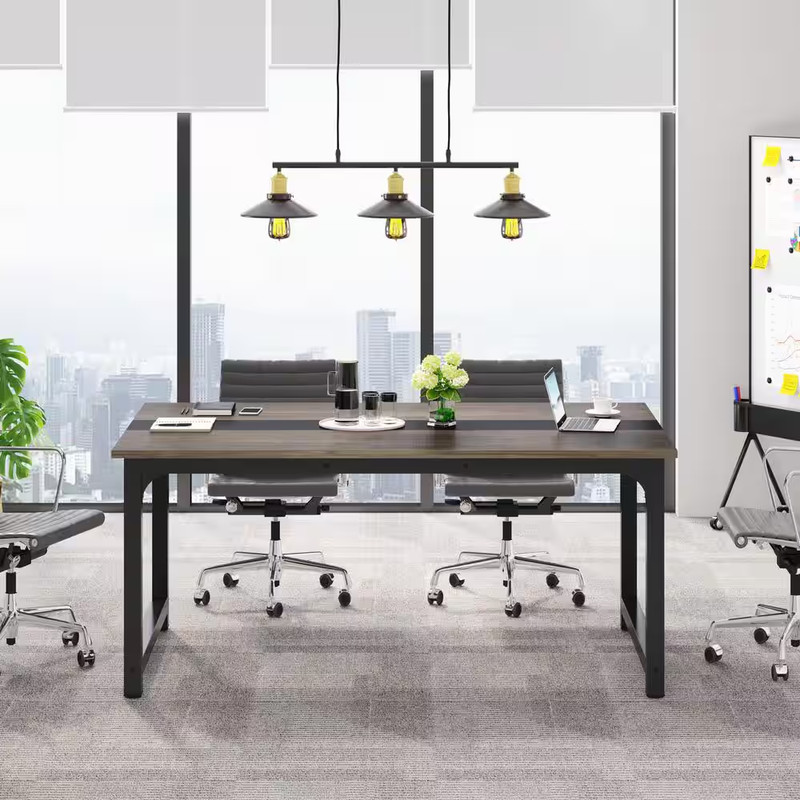 Moronia 71 In. Rectangular Gray Engineered Wood Computer Desk with Sturdy Metal gallery