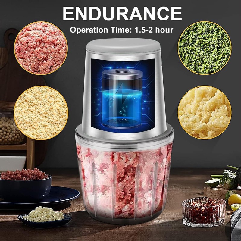 Nunet Rechargeable Cordless Food Processor Chopper 2 Glass Bowls 300Ml 600Ml gallery