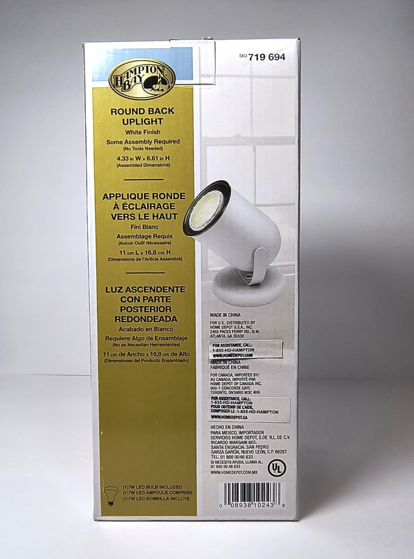 Hampton Bay Round Back Uplight White 719 694 - 4.33 in X 6.61 With LED Bulb gallery