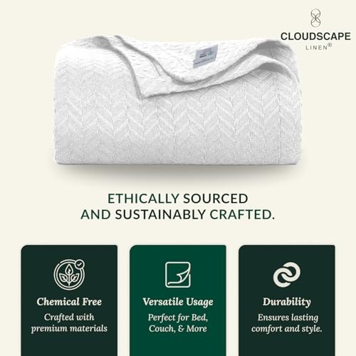 Cloud Scape Linen Herringbone Cotton Throw Blanket for Throw (50" x 70") White gallery