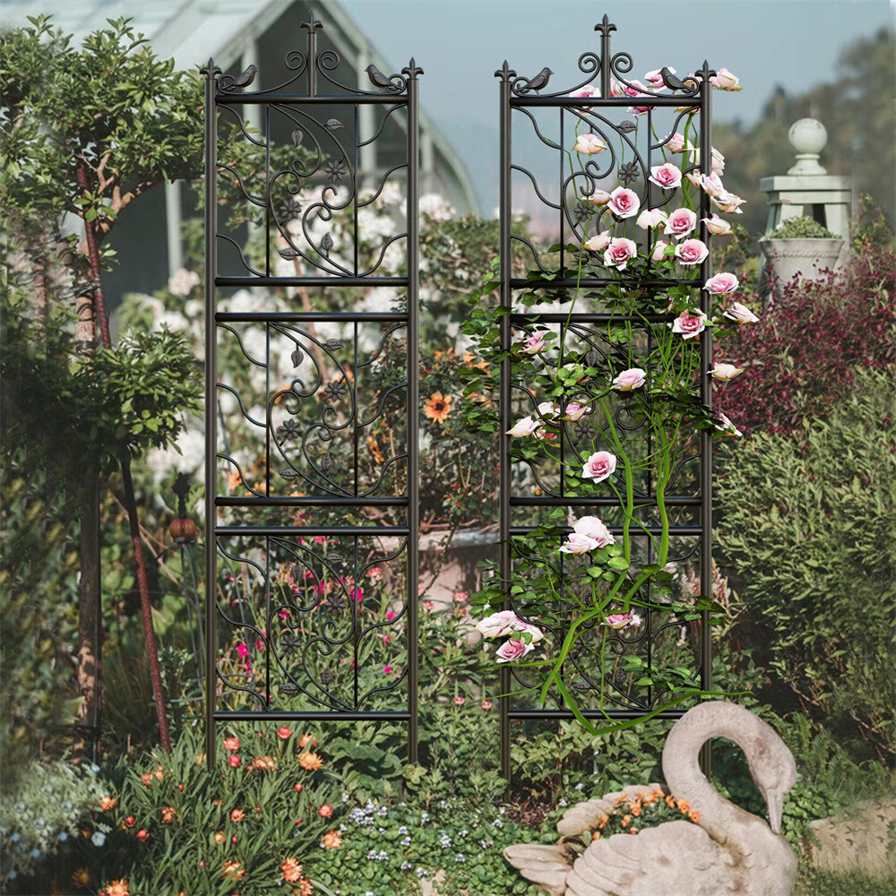 2pcs Rustic Metal Garden Rose Trellis Rose Climbing Plant Support Fence Panels gallery