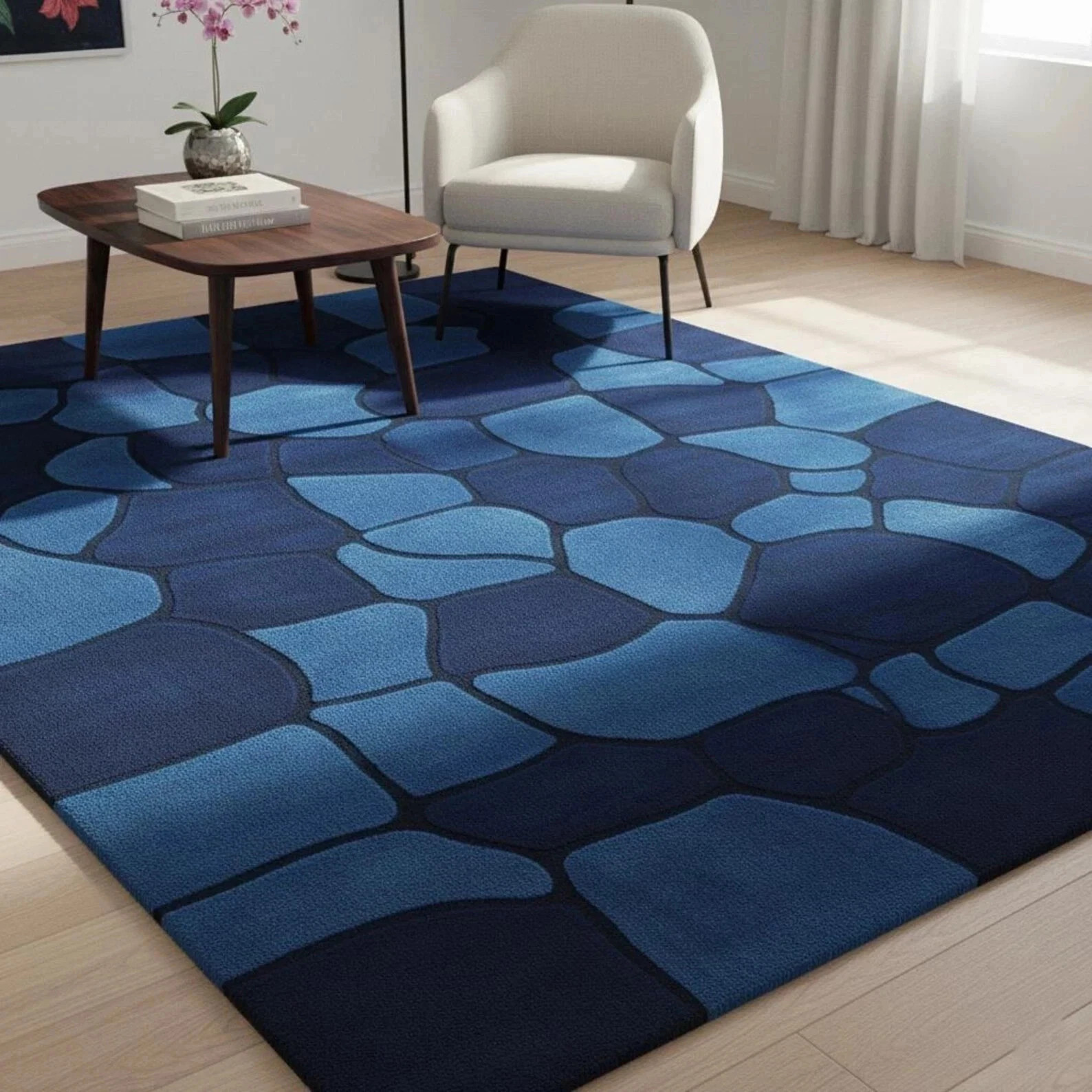 Handmade Green Wool Floral Border Rug Hand-Tufted Carpet for Living Room Rugs gallery