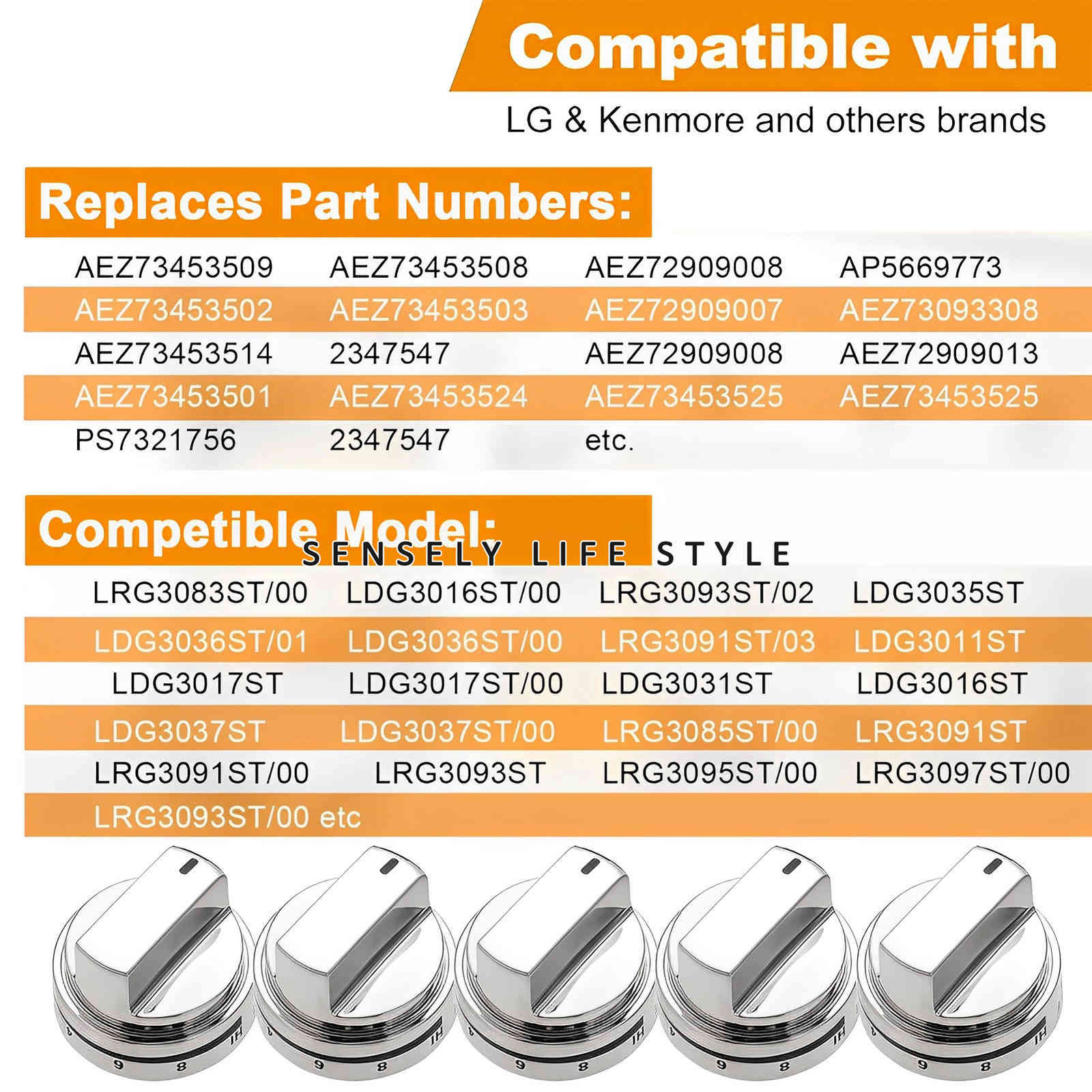 Premium Materials 5PC AEZ73453509 Gas Range Stove Knobs Fit for LG AEZ73093308 gallery