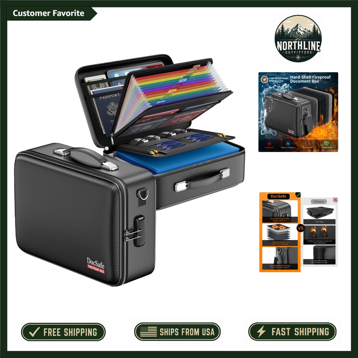 Fireproof Document Box with Lock - Water-Resistant Organizer for Secure Storage gallery
