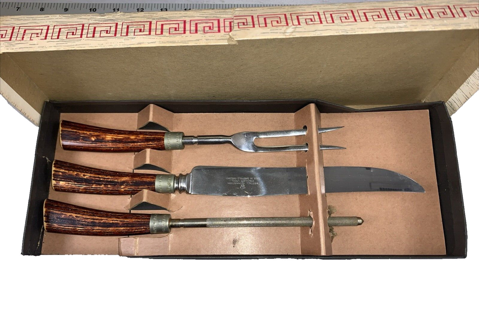 Vintage Warwick Stainless Sheffield Box English Blade Knife, Fork & Sharpener gallery
