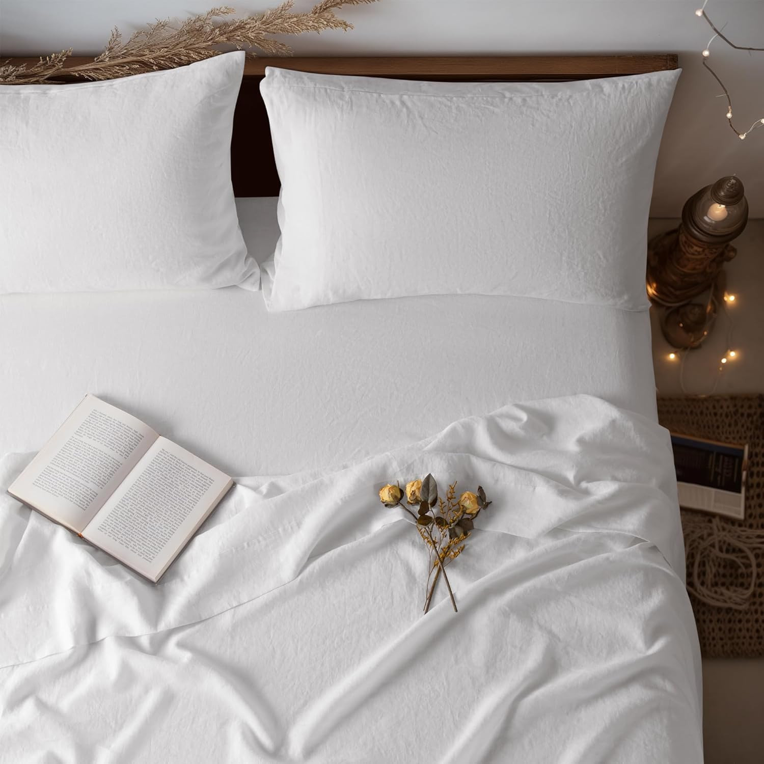 LBR02M 100% Linen Sheet Set King Size, Bed Sheets 4 Piece Sets, Solid Color Natu gallery