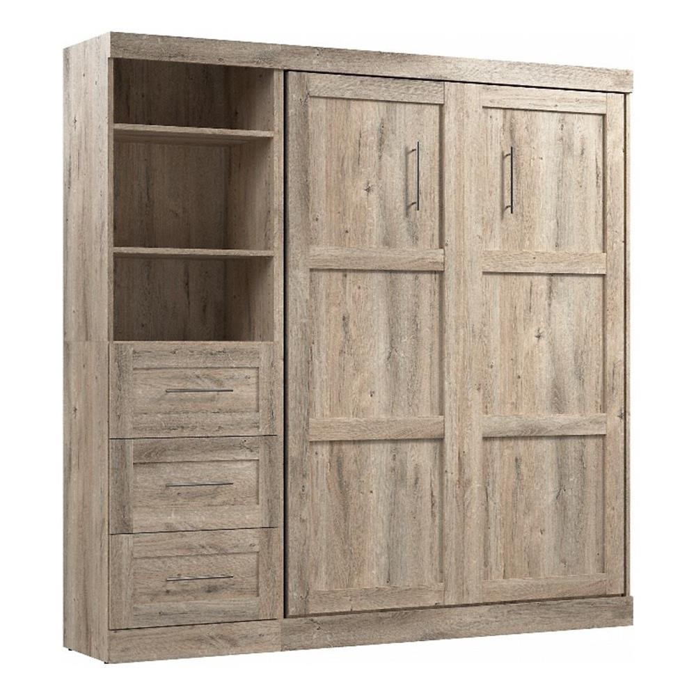 Pemberly Row Full Murphy Bed and Shelving Unit with Drawers (84W) - Rustic Brown gallery