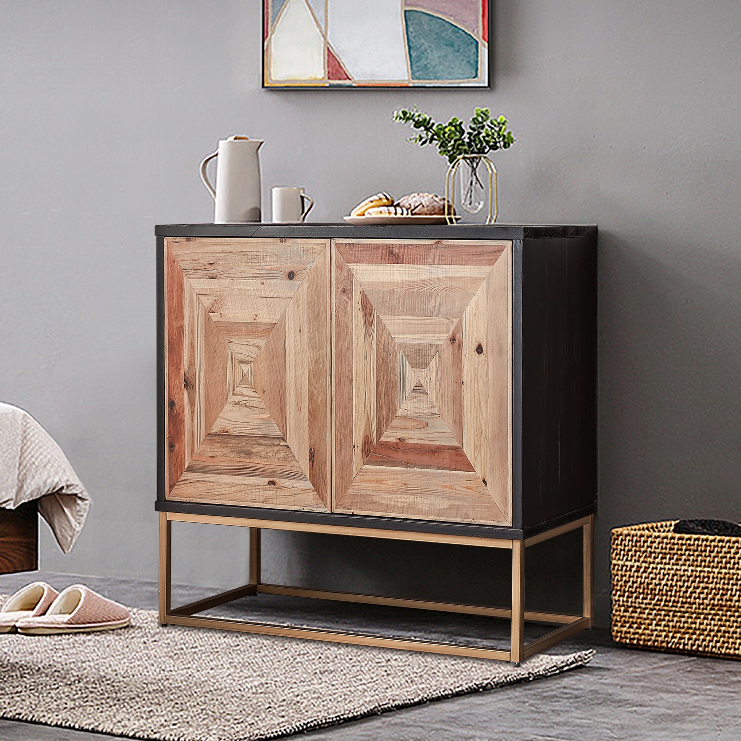 Accent Storage Cabinet With Two Doors Multipurpose Chest For Living Room Kitchen gallery