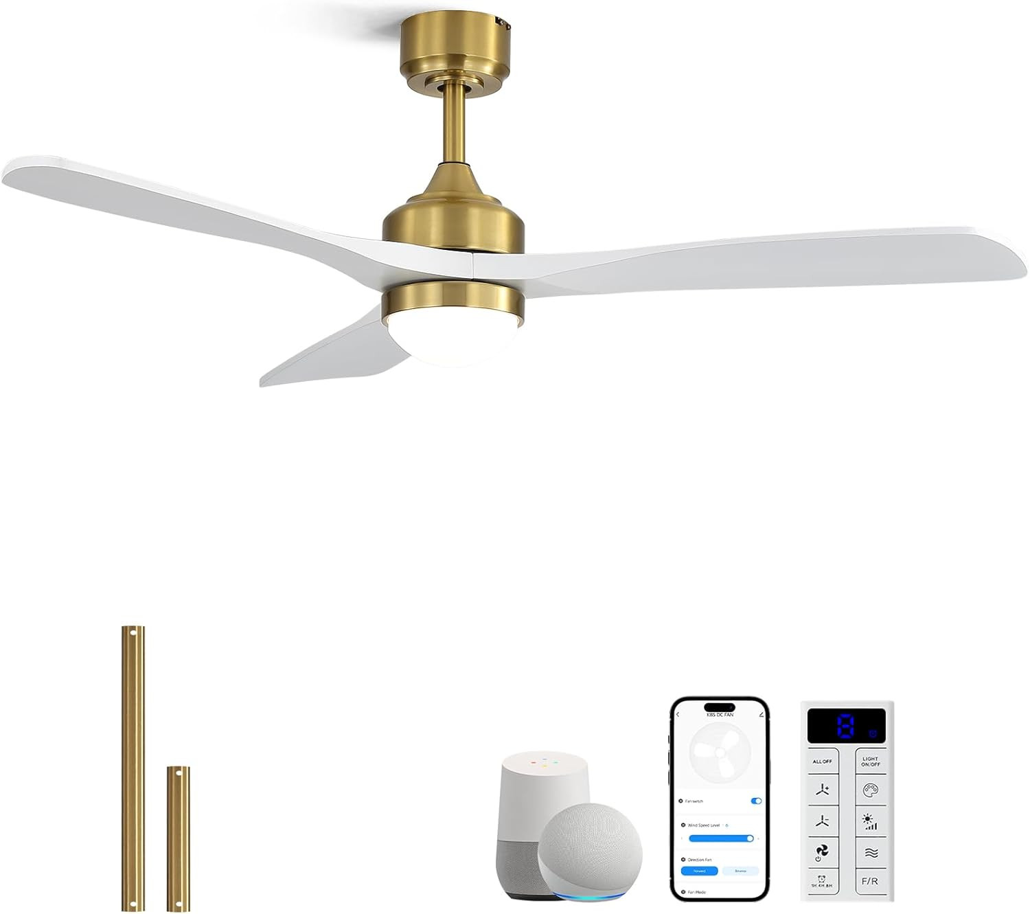 Sofucor 52" Smart Wood Ceiling Fans Lights, Flush Mount & Downrod Mount, 3 Wood gallery