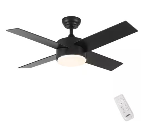 YUHAO 44 in. Integrated LED Indoor Matte Black Ceiling Fan w/ 4 Plywood Blades gallery