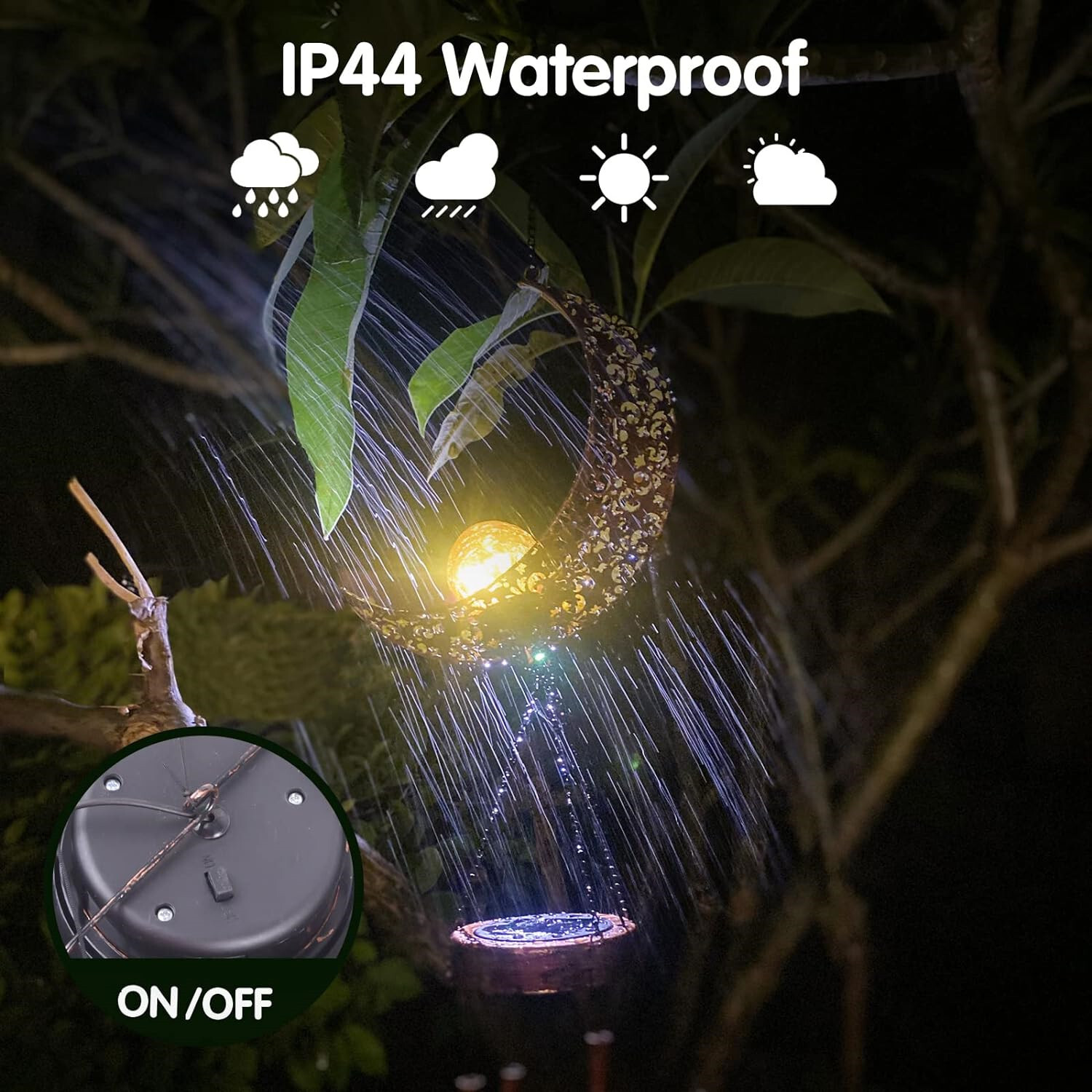 Solar LED Light Lamp Moon Wind Chimes Outdoor Home Solar Crackle Glass Ball Lamp gallery