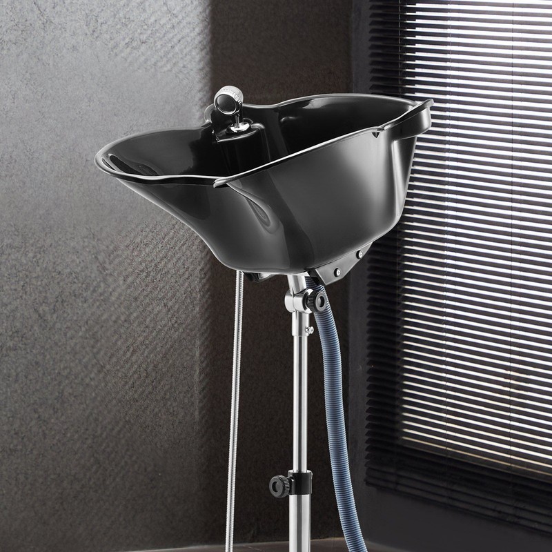 Adjustable Height&Angle Portable Shampoo Bowl with Drain Hose&Shower Head Black gallery