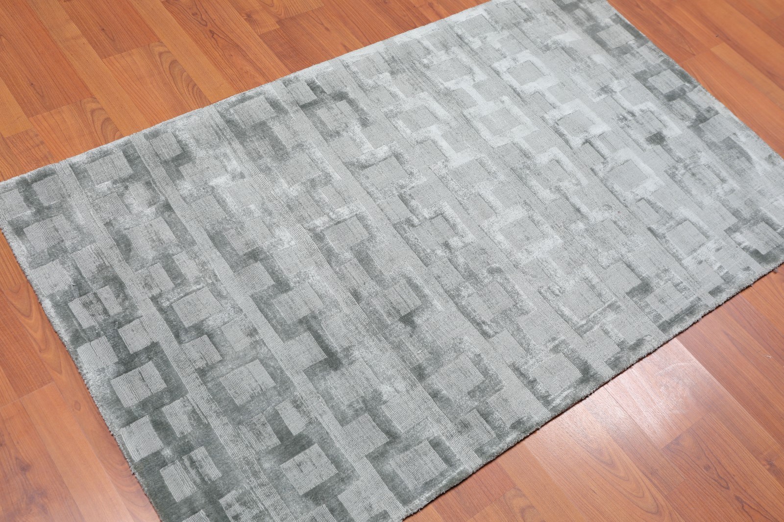 3' x 5' Handmade 100% Bamboo Silk Loop & cut Pile Geometric Area rug 3x5 Aqua gallery