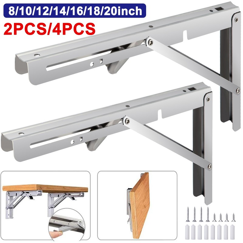 2-10Pcs Folding Shelf Brackets Stainless Steel Fold Down Table Brackets 8"-20" gallery