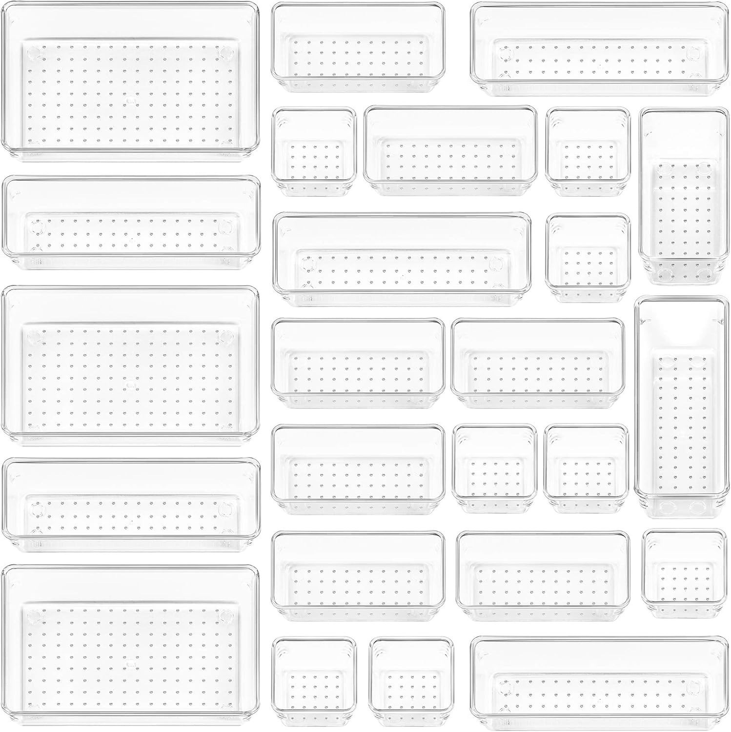 VTOPMART 25 PCS Desk Drawer Organizers Set 4 Size Plastic Trays Office Clear gallery