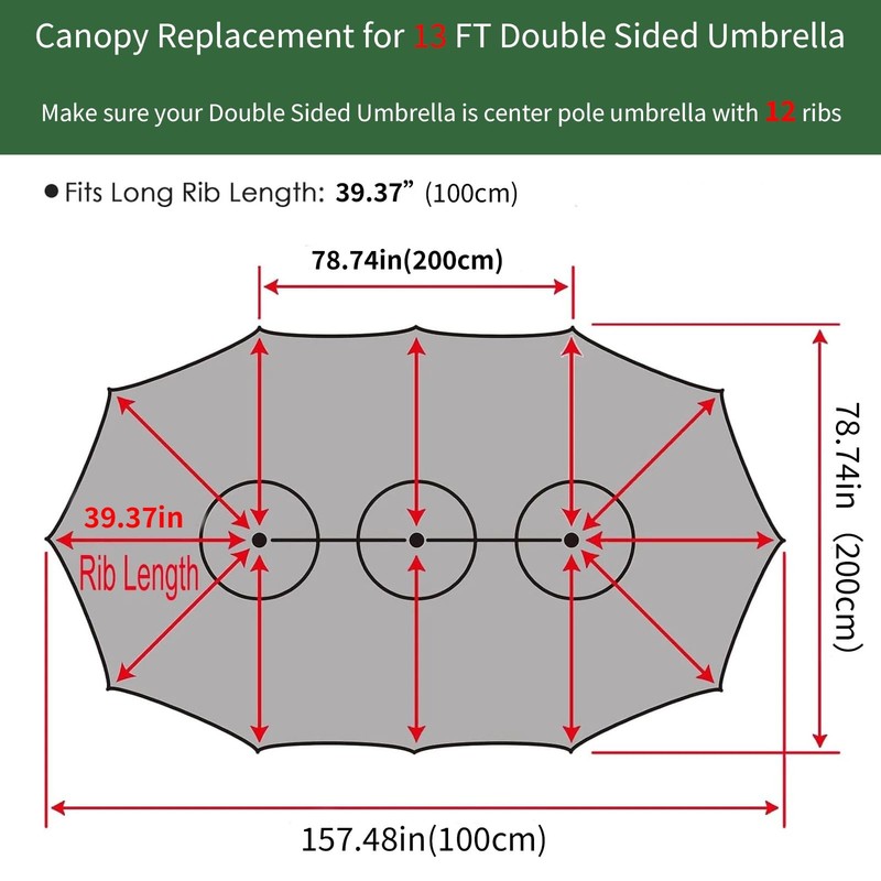 13ft Double Sided Patio Umbrella Replacement Canopy, 12 Ribs Umbrella Replace... gallery