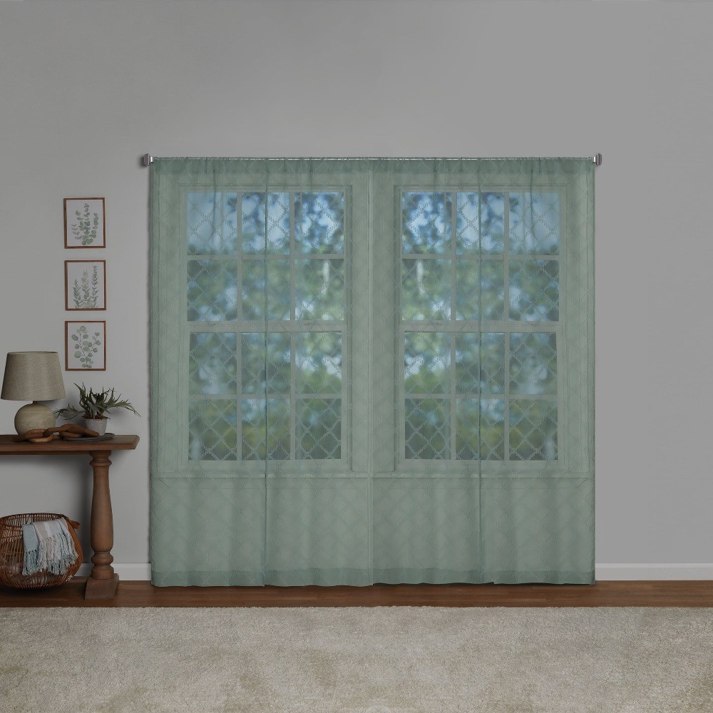 Mainstays Textured Clip Sheer Curtain Panels, Set of 4, Soft Sea, 28"W x 84"L gallery