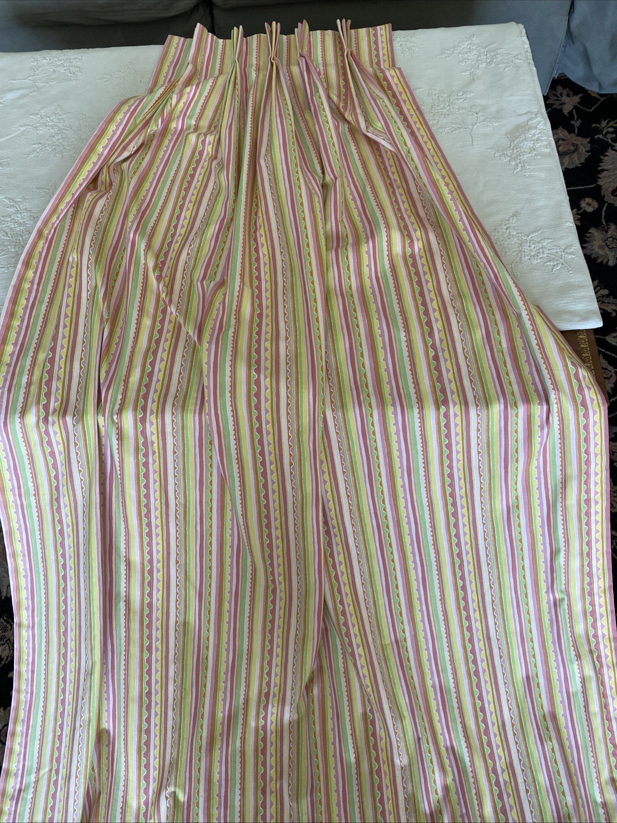 New Custom DRAPES 4 pc Pinch Pleated Lined Cotton Kids Nursery Pink Stripped 79” gallery
