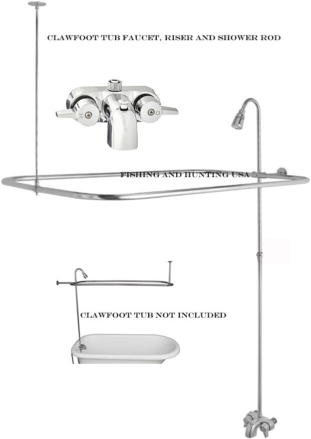 Add A Shower Converter Kit For Clawfoot Tub with Diverter Faucet & Shower Rod gallery