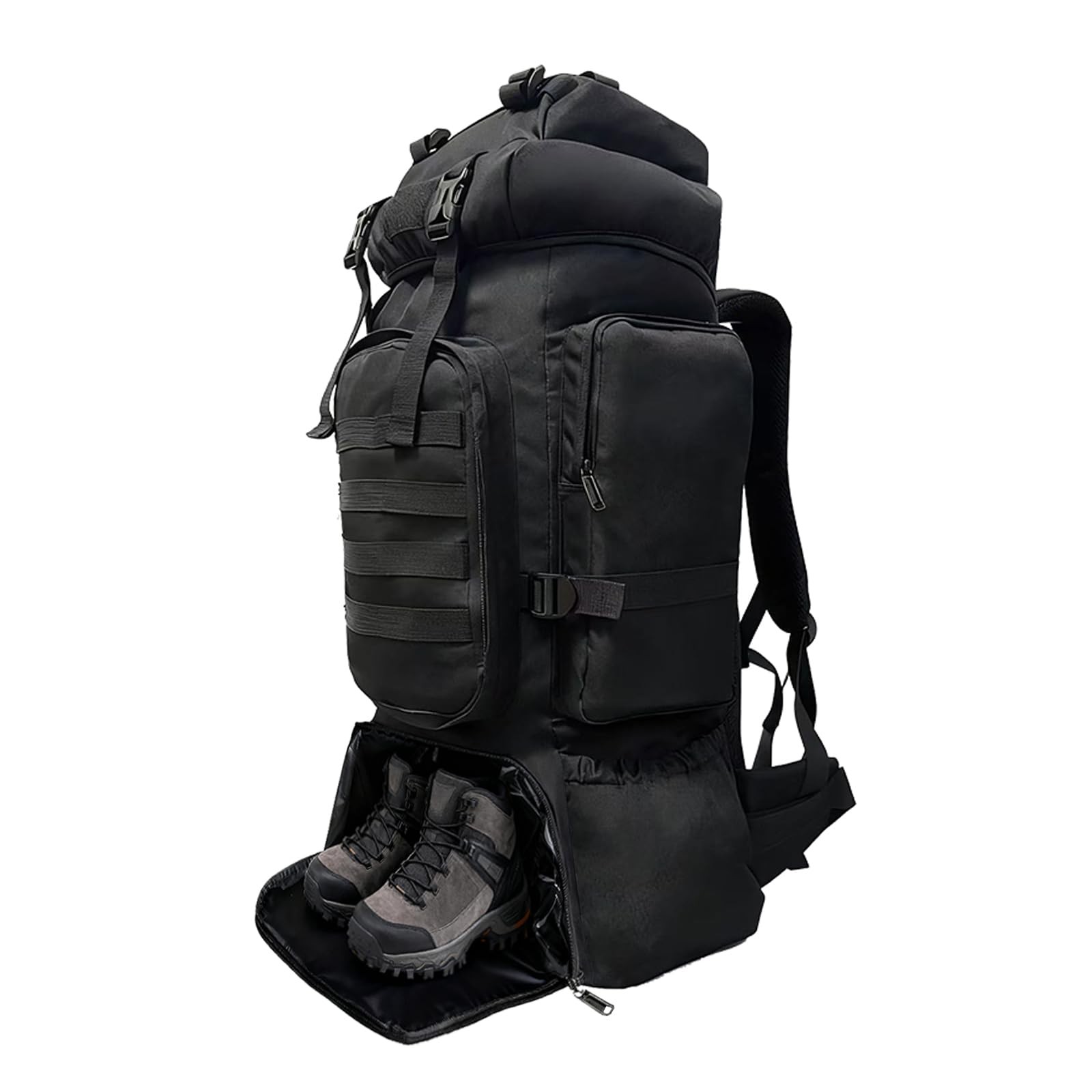 Tactical 80L Hiking Backpack with Dedicated Shoe Compartment - Large Capacity...