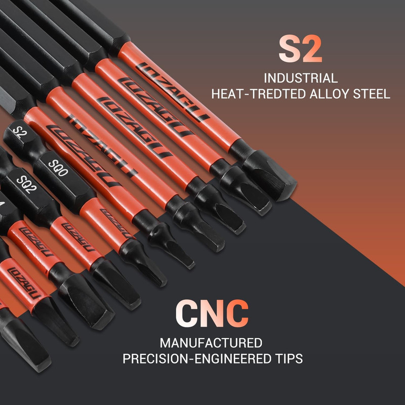 10Pcs Square Drive Bits Set, 4” Long Premium S2 Alloy Steel Square Bit Set #0, 1 gallery