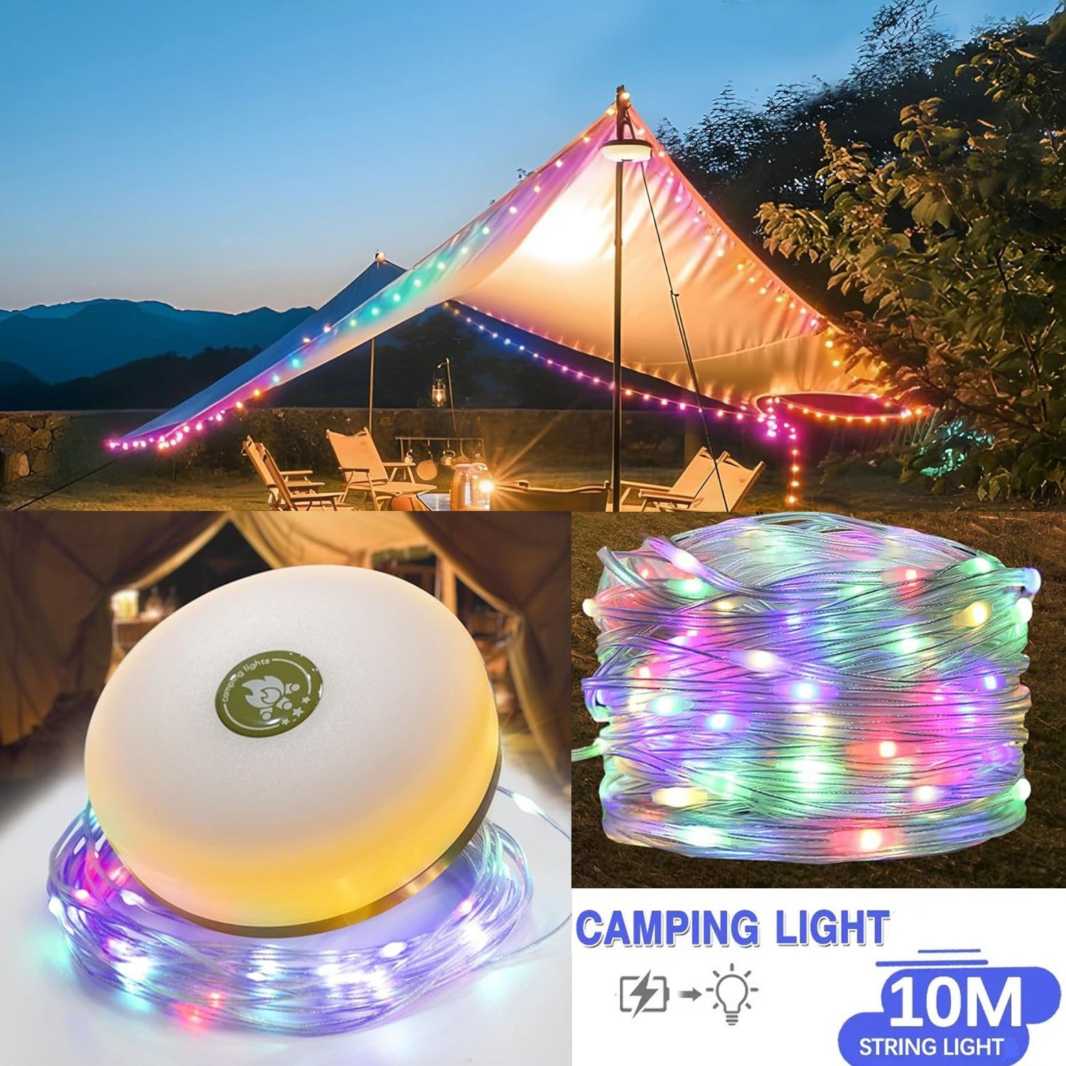 Solar Camping String Light USB Rechargeable 33FT Portable Tent Waterproof Lamp gallery