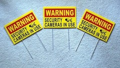 3 WARNING SECURITY CAMERAS IN USE Coroplast YARD SIGNS 8×12 w/ Stakes Security Y