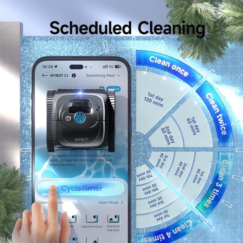 WYBOT C1 Pool Cleaner Wall Climb Cordless Robotic Pool Robot In-Ground Pools gallery