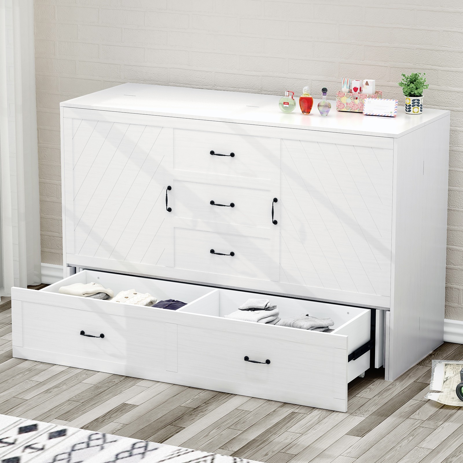 Zafly Queen Murphy Bed with Foldable Mattress, Wall Bed with Charging Station gallery