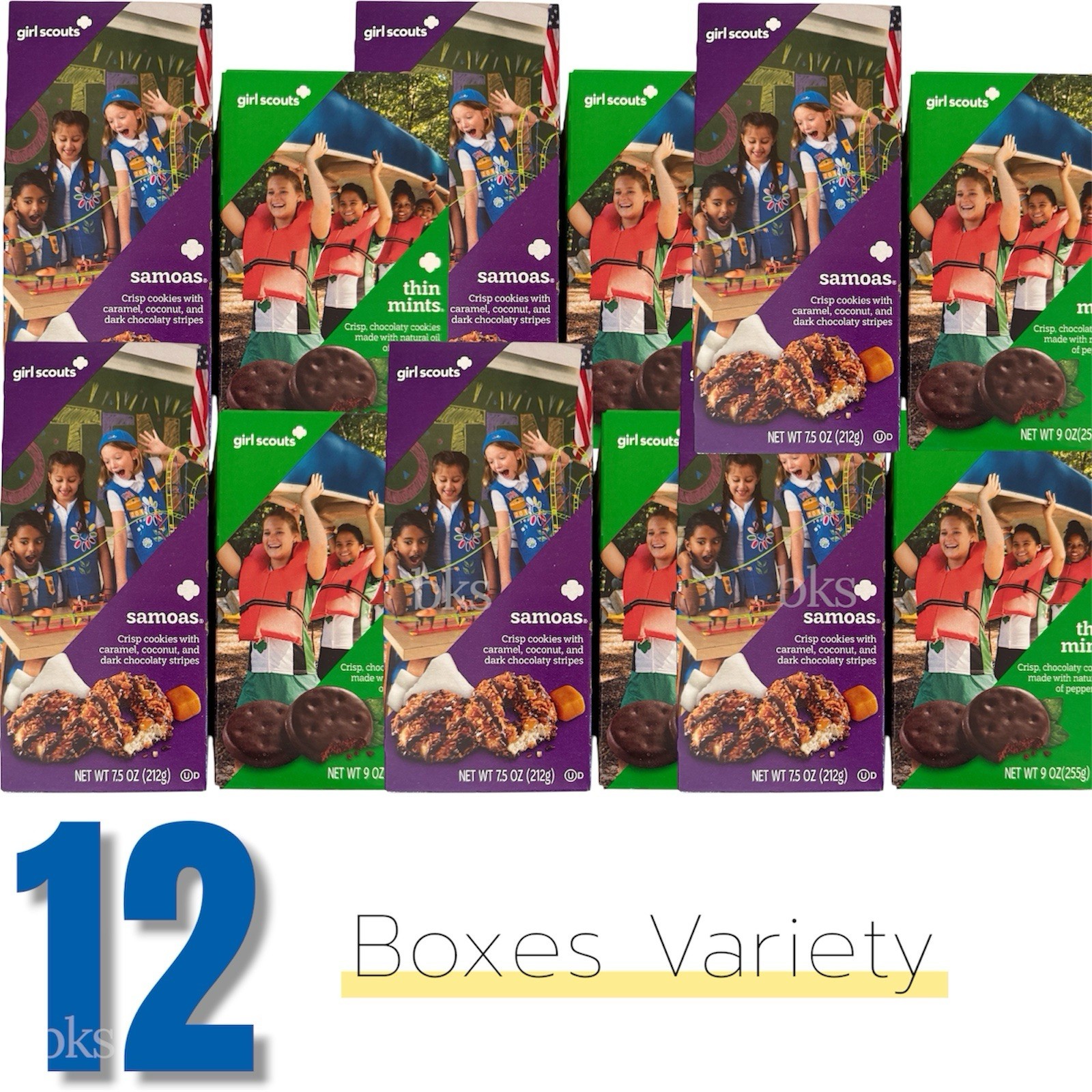 12 Boxes Girl Scouts Samoas + Thin Mints Cookies Chocolate Fudge Case Lot Snacks gallery