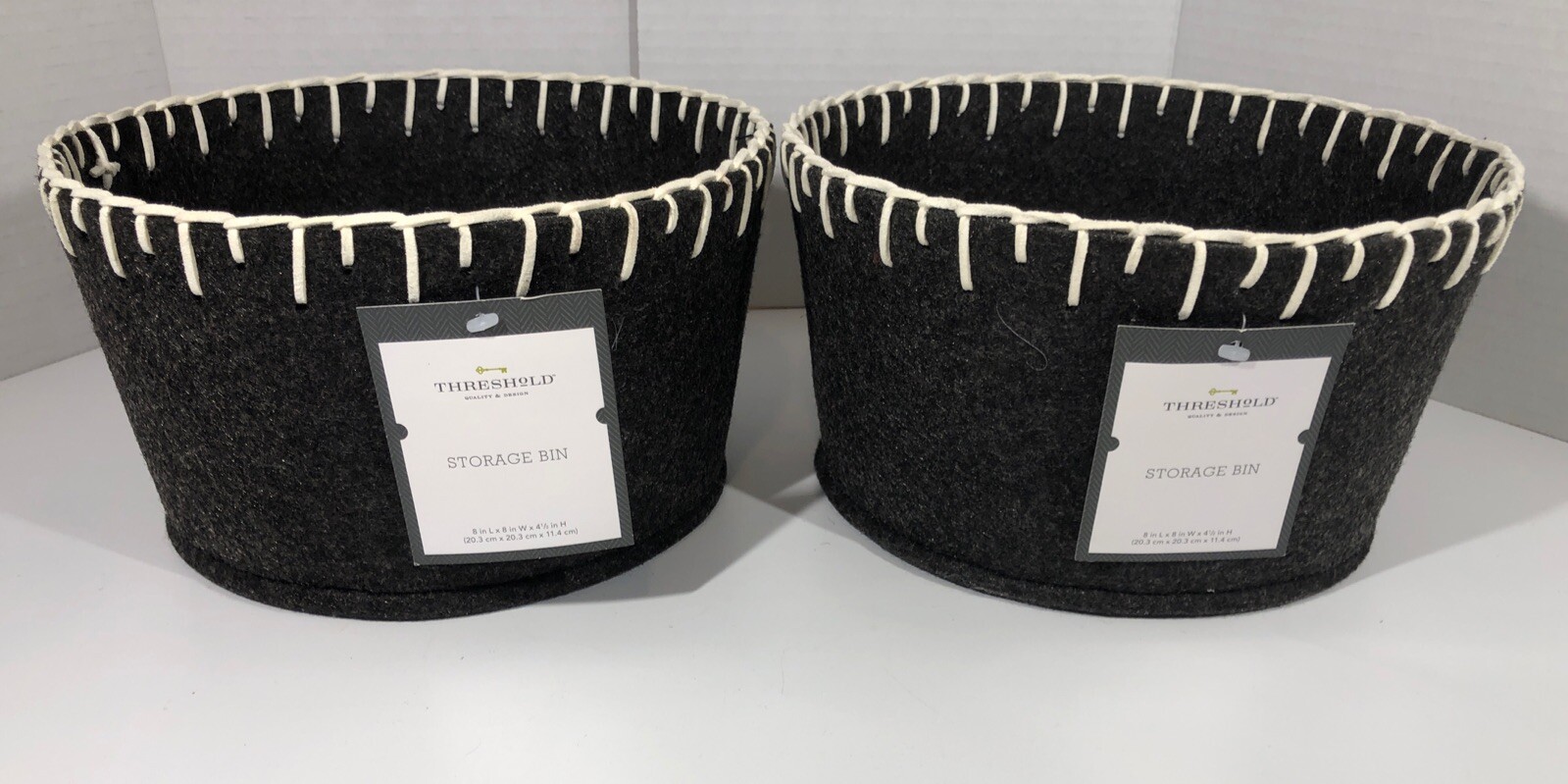 Threshold Target Gray Fabric Storage Bin Decorative Basket Felt Round Set Of 2 gallery