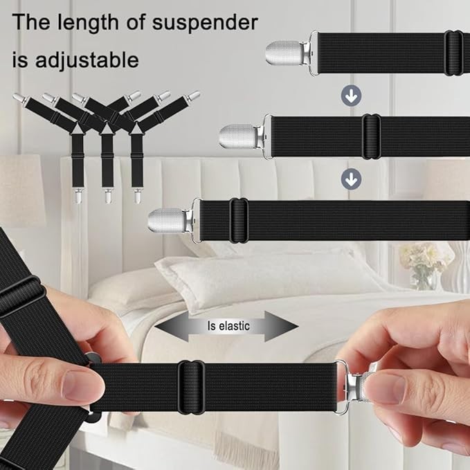 4Bed Sheet Fasteners Adjustable Elastic Suspenders Straps Mattress Covers Clips. gallery