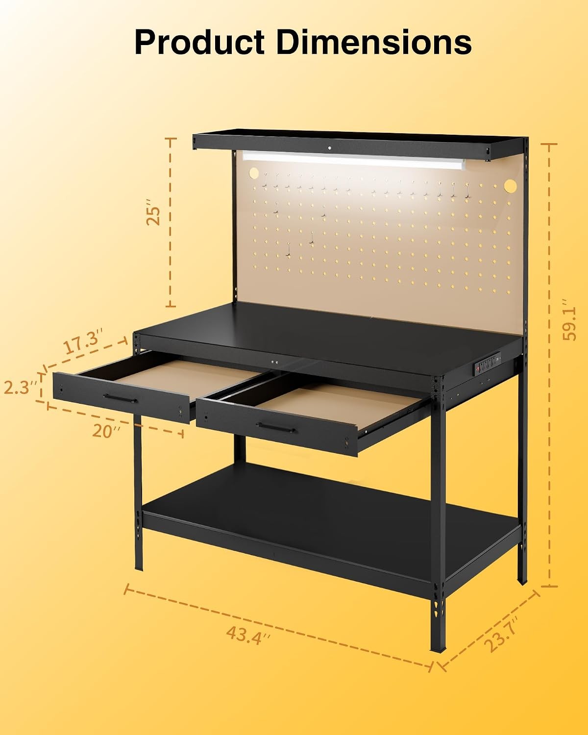 Work Benches for Garage Heavy Duty Workbench with Drawers Lights Pegboard gallery