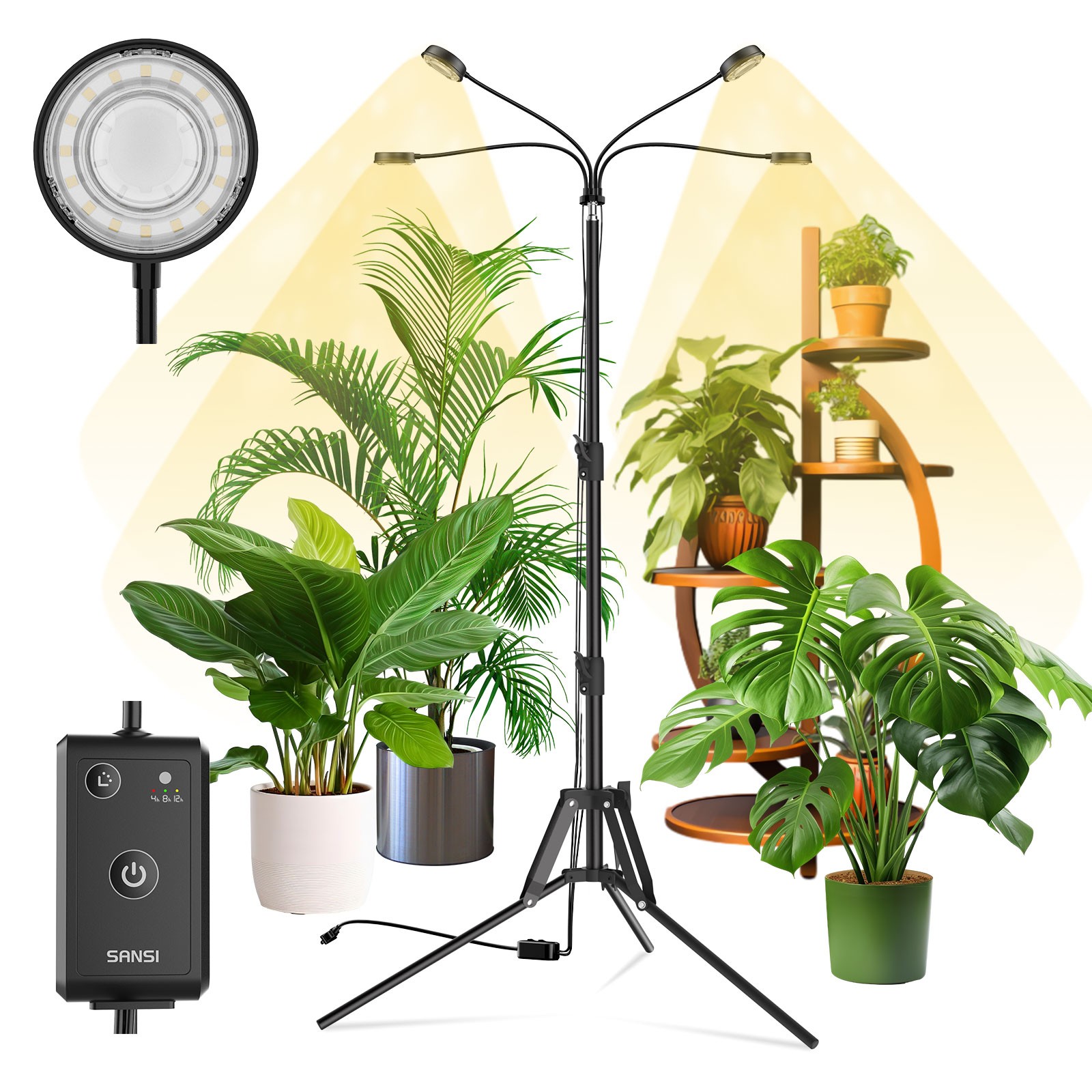 SANSI Dimmable 40W LED Grow Lights Full Spectrum 4 Heads Adjustable Tripod Stand gallery