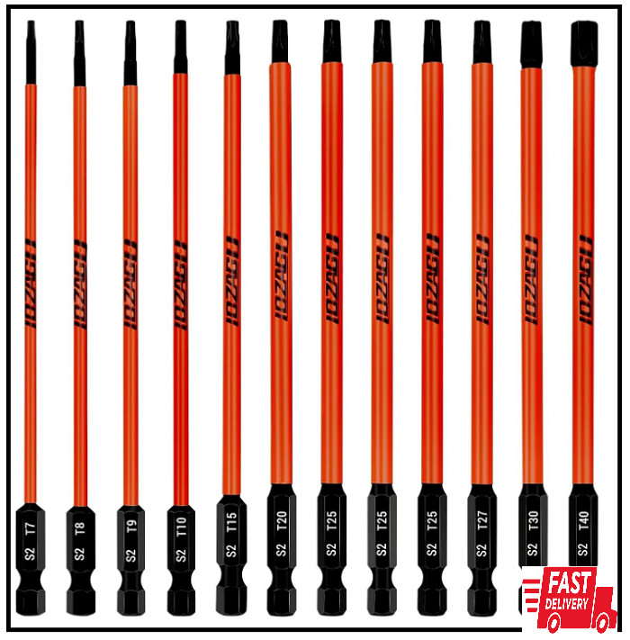 12Pcs Long Torx Bit Set 6-Inch (152mm), T7 To T40, Magnetic Security Tamper Star gallery