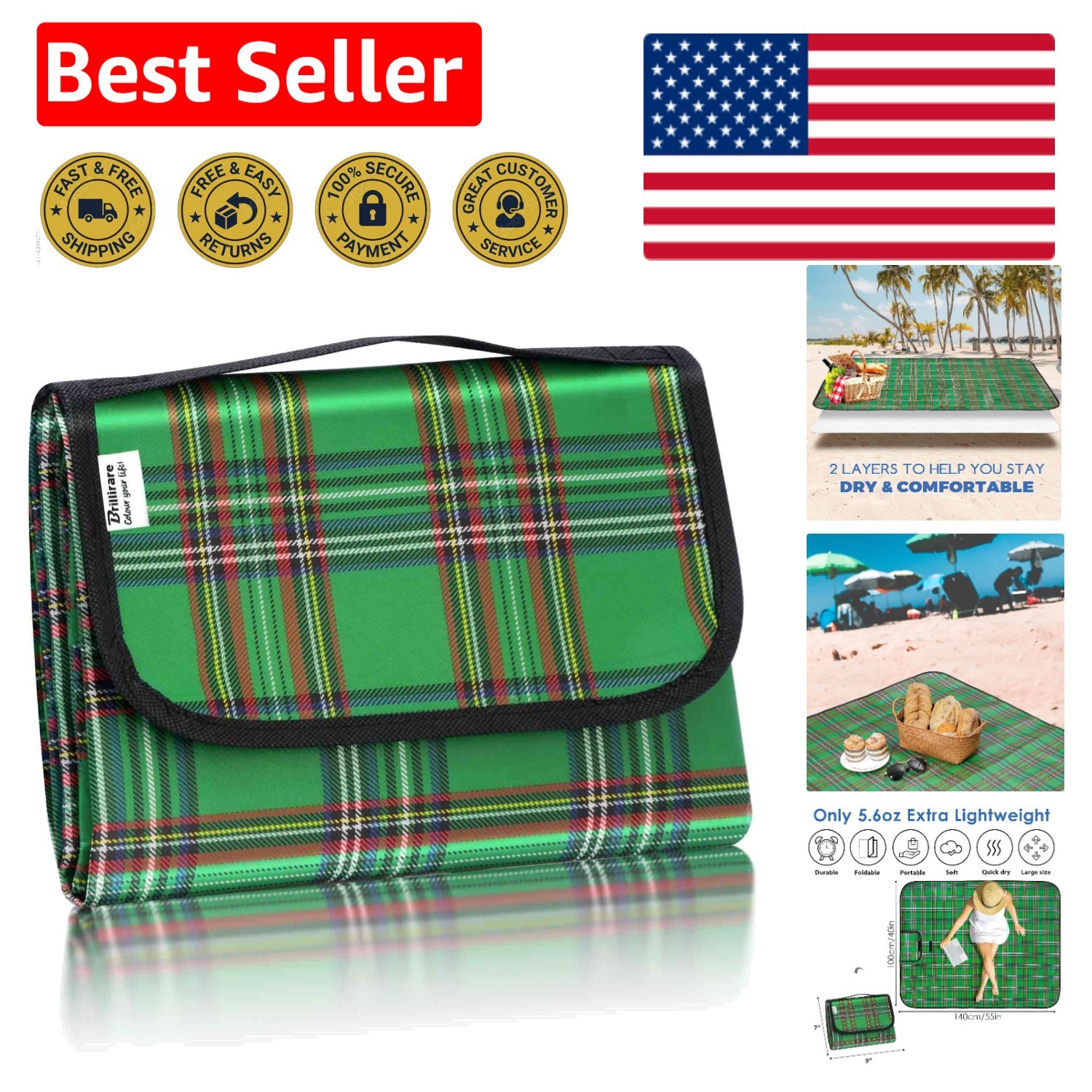 Oversized Sandproof Camping Blanket 55x40in - Foldable, Waterproof & Portable gallery