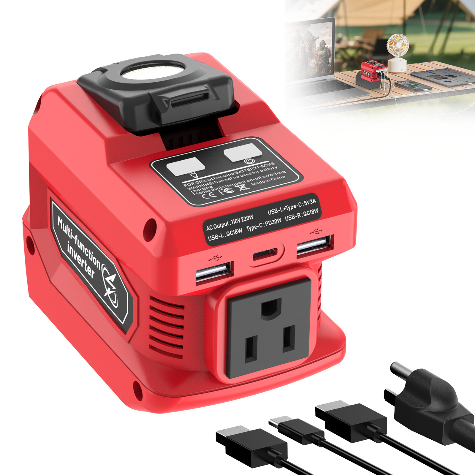 220W Power Inverter Compatible with Milwaukee 18V Battery，DC 18V to AC 110V gallery