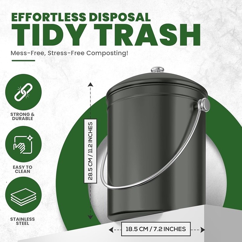 Stainless Steel Compost Bin Kitchen Countertop Odorless Easy Clean Durable New gallery