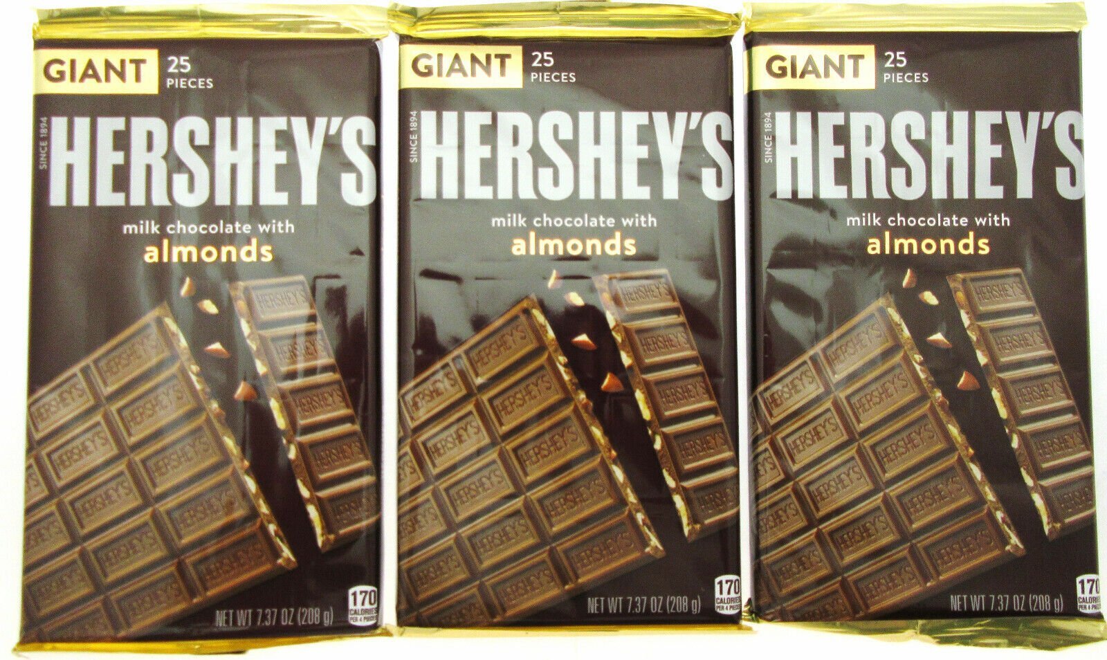 Hershey's Milk Chocolate w/Almonds ~ Giant Size 7.37 ounce ~ Lot of 3 gallery