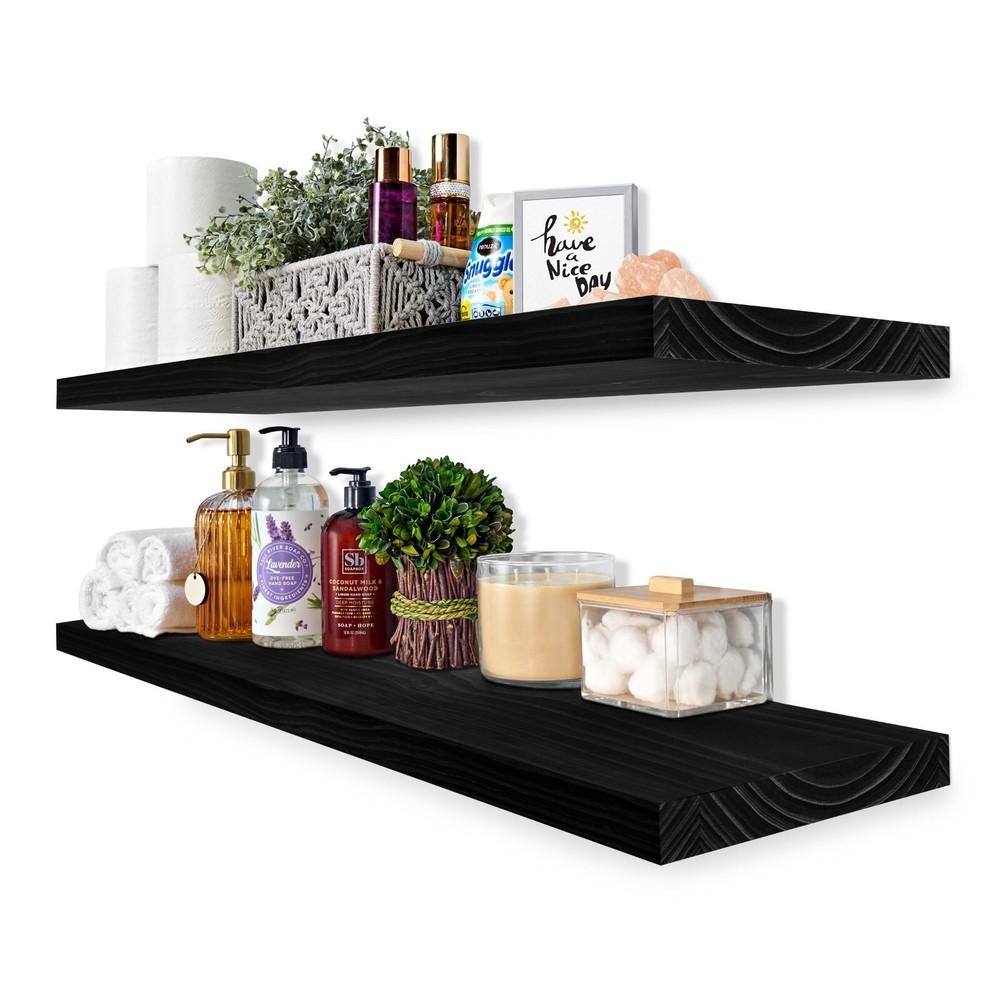 Sorbus Solid Wood Floating Shelves for Wall - Long 35” Wooden Shelves, Set of 2