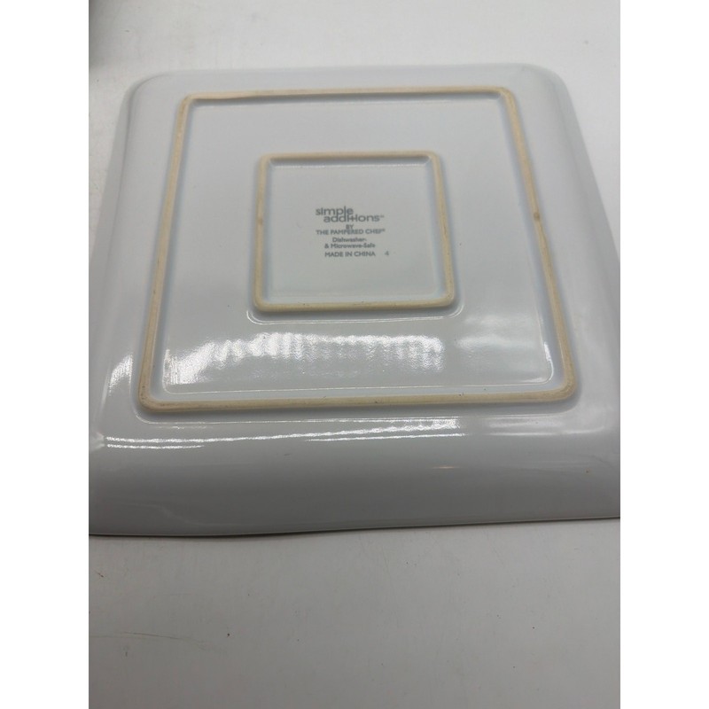 4 Pampered Chef Simple SIMPLE ADDITIONS 10" Square White Dinner Plates gallery