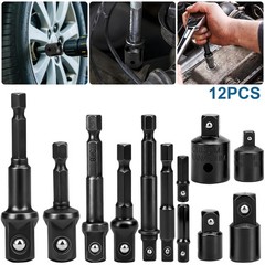 12x Impact Socket Adapter & Reducer Set 1/4 3/8 1/2″ Hex Shank for Drill Driver