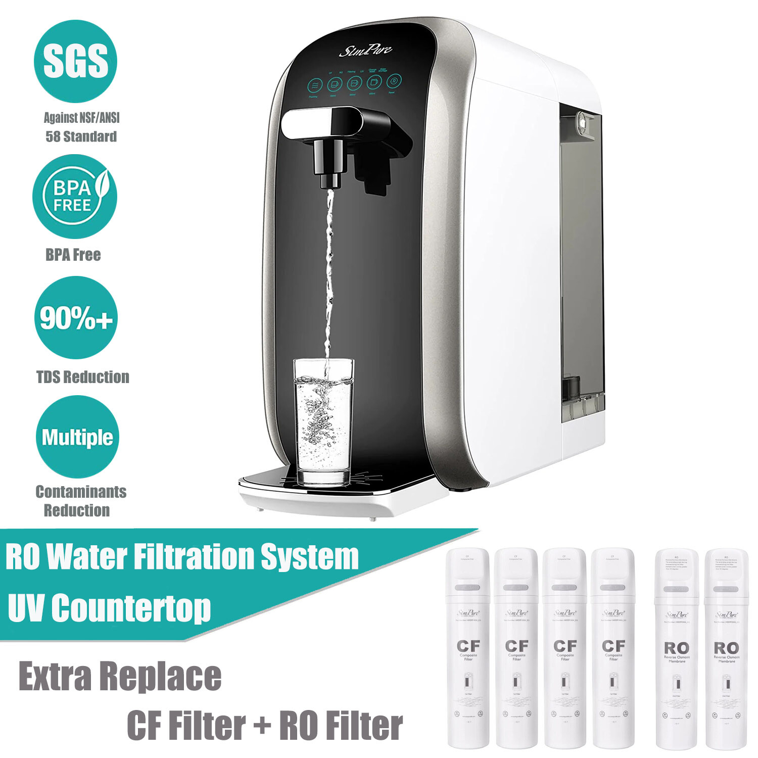 4-Stage UV Countertop Reverse Osmosis Water Filter System Filtration Dispenser gallery