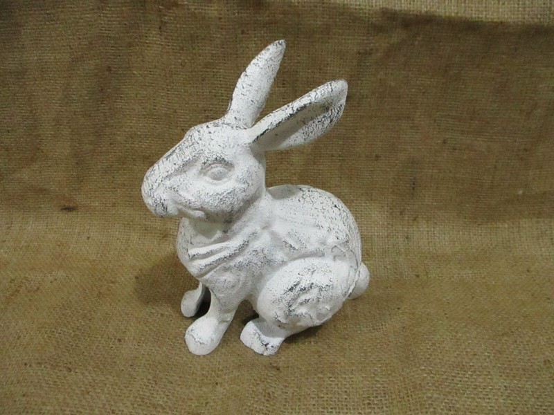 Large Cast Iron RABBIT Easter BUNNY Garden Statue RUSTIC Home Decor 7" White gallery